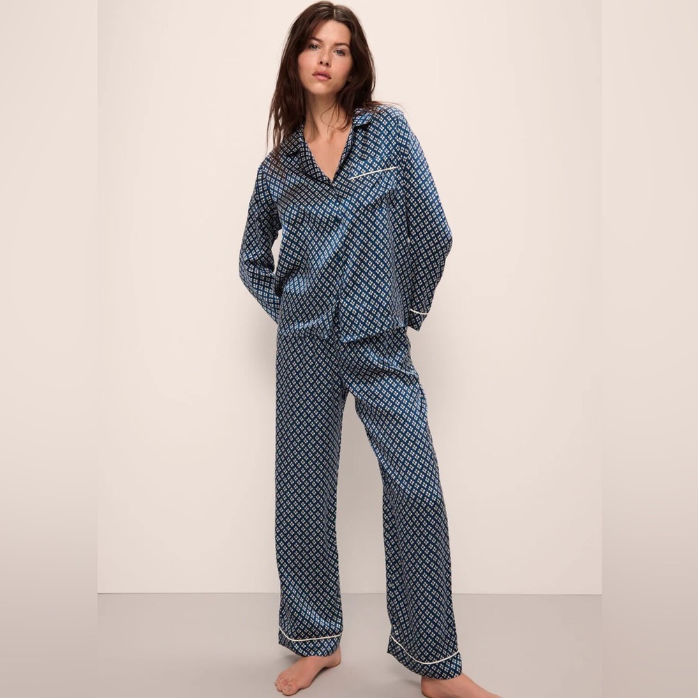 Eberjey Inez Washable Silk Printed Long PJ Set Size Small